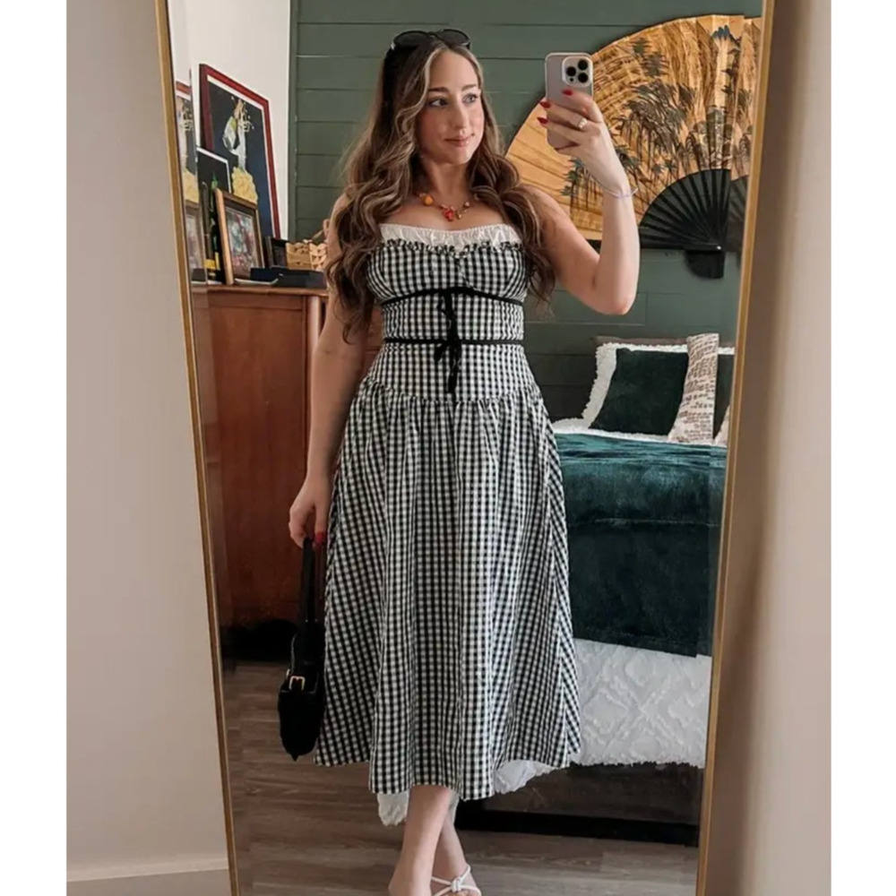 FOR LOVE & LEMONS Georgia Gingham Midi Dress Size Medium